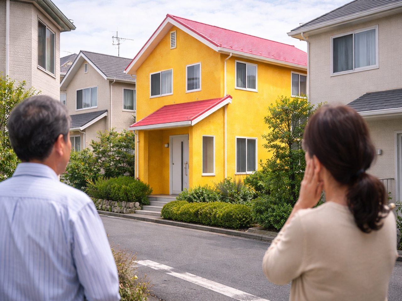 外壁塗装で鮮やかな色を選んだ結果、住宅が目立ちすぎてしまった例