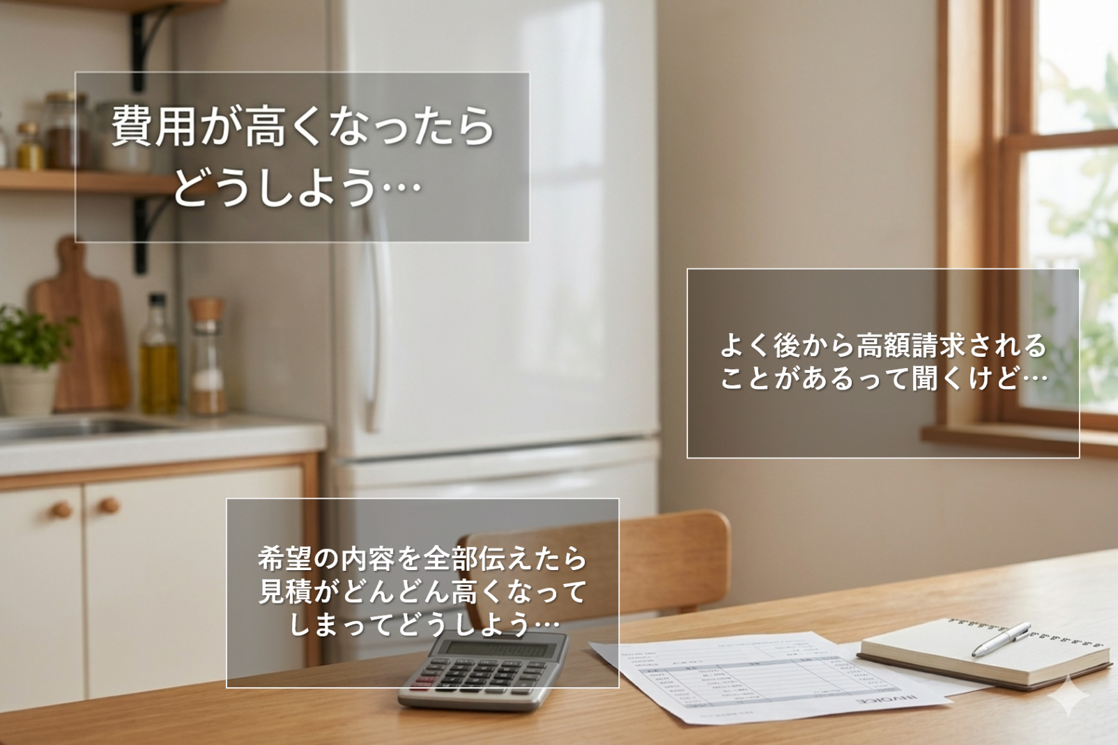 キッチンリフォーム費用が高くなるのではと不安に感じる